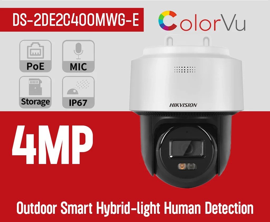 Hikvision PT Camera 4MP DS-2DE2C400MWG-E Outdoor Smart Hybrid-light Human Detection Auto-tracking Lite POE Built-in Mic Speaker