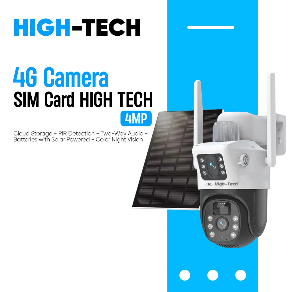 4G Camera SIM Card HIGH TECH 4MP IP Camera Outdoor 7.6W Solar Panel 10800mAh Battery Security PTZ CCTV Smart Monitor