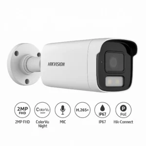 Hikvision DS-2CD1T23G2-LIU 2MP ColorVu Bullet IP Camera with Built-in Mic – H.265+, IP67, Night Color